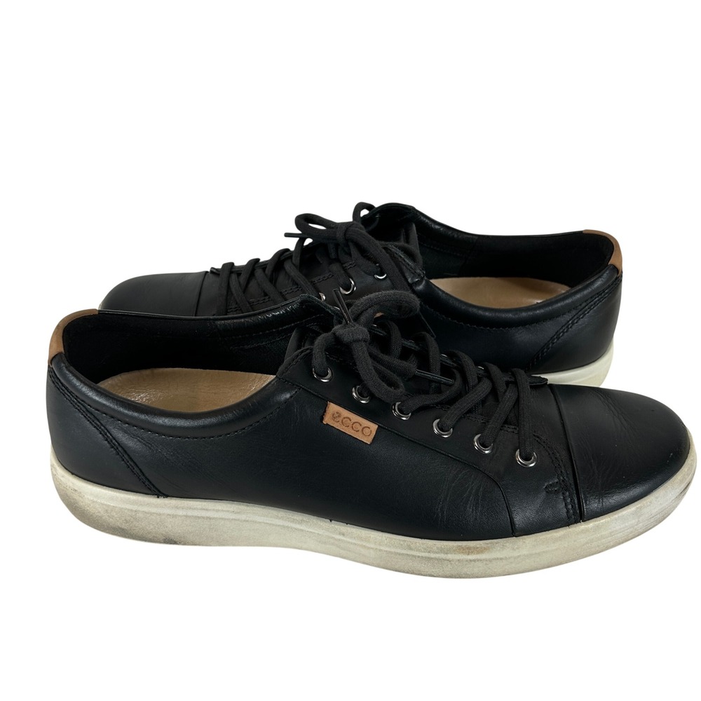ECCO Soft 7 Mens Black Leather Lace Up Low Top Sneakers Size 12